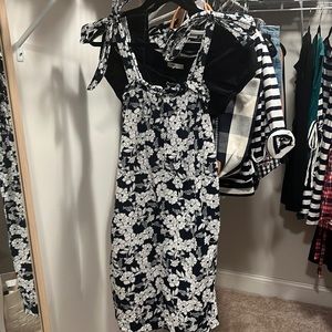J. Crew navy floral cotton poplin dress with bow straps and pockets size xs